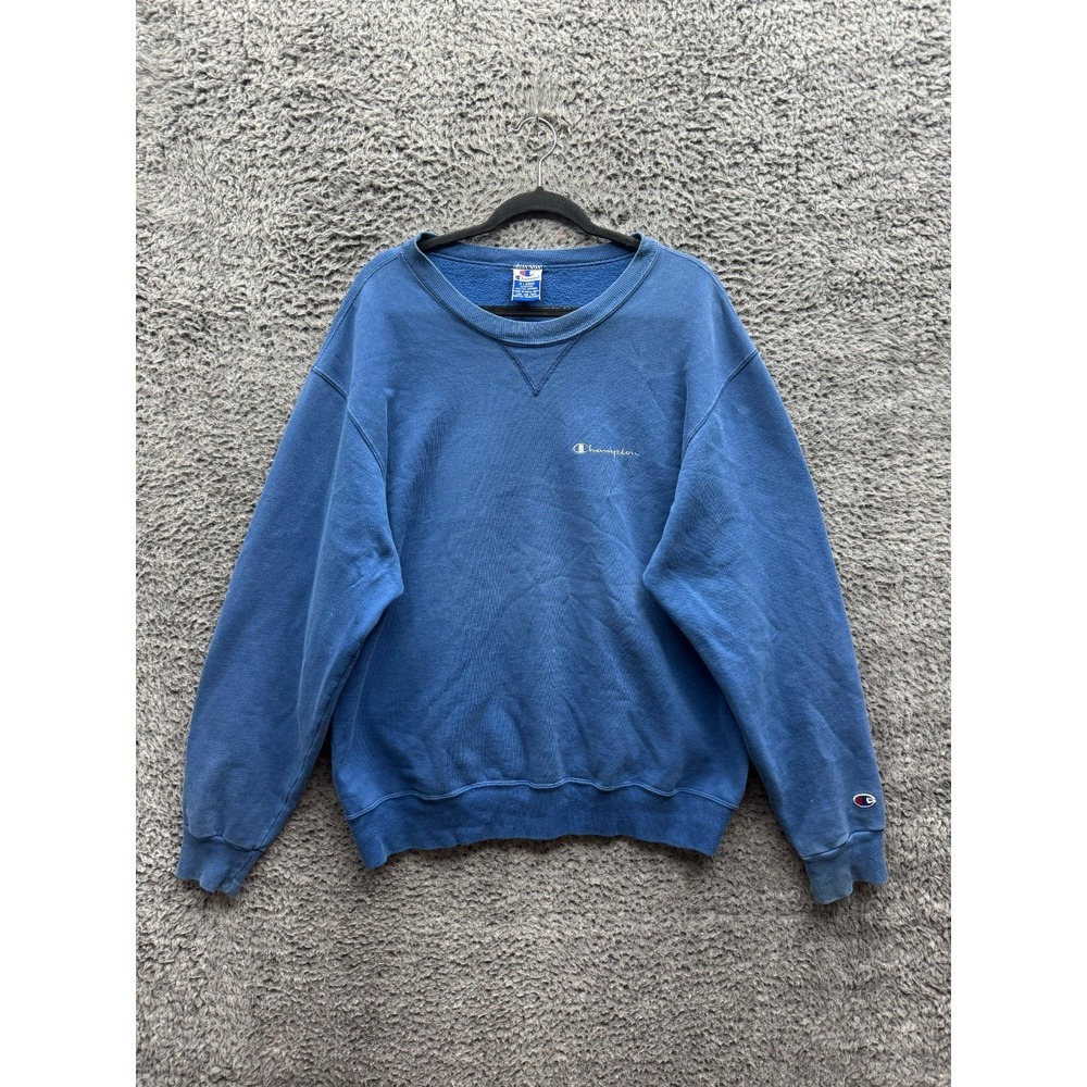 Vintage 90s Champion Embroidered Fleece Crewneck Sweatshirt Blue Mens Size XL